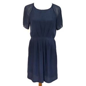 Madewell Navy Blue Silk Short Sleeve Dress